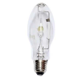Lampe à halogénures métalliques MHL ellipsoïdale ED56 en verre clair, brûleur visible, culot E27