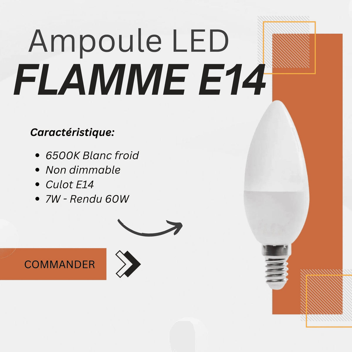 Ampoule flamme LED C35 E14 6500K – Blanc froid décoratif Jurassic-Light