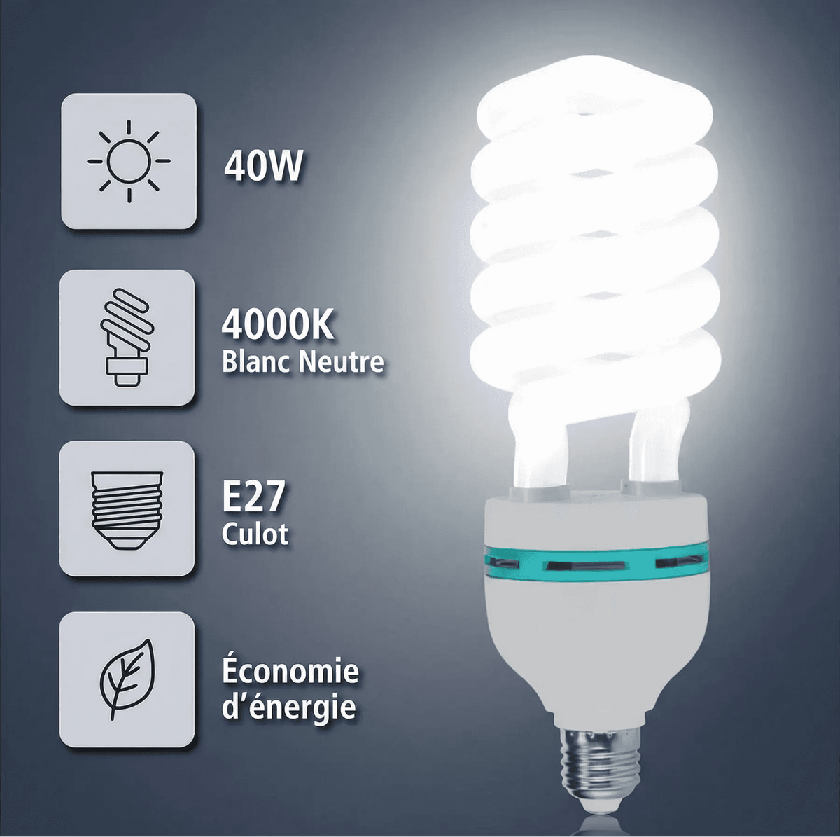 Ampoule fluocompacte CFL 40W E27 4000K offrant un éclairage blanc neutre idéal pour les luminaires domestiques et professionnels