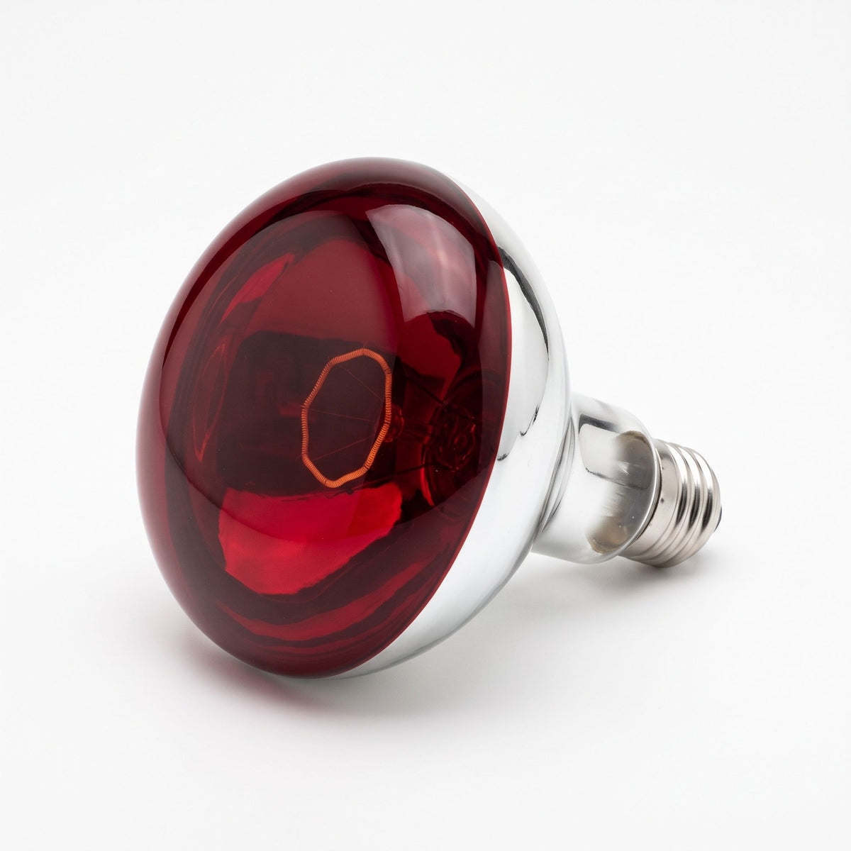 Lampe chauffante infrarouge R125 175 W à verre rouge et culot à vis E27, sur fond blanc