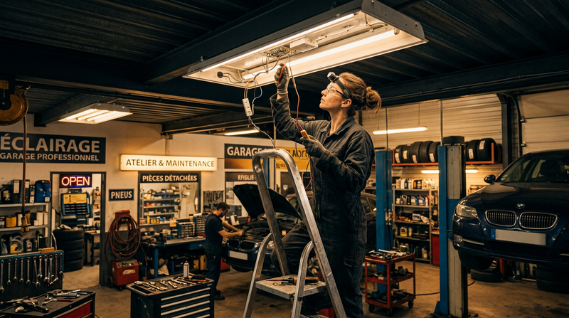 Illustration : comment changer une ampoule pour eclairage garage professionnel