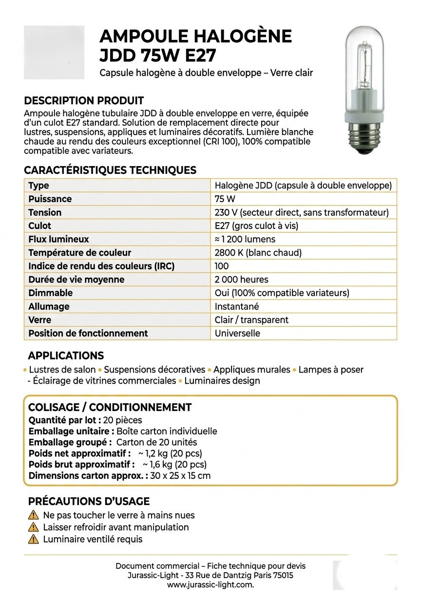 JDD 75W E27 Halogenlampe – Klares Glas und warmes Licht
