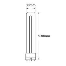 Schéma coté du tube fluocompact 2G11 55W PL-L indiquant sa largeur et sa longueur