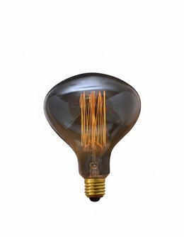 Ampoule champignon R125 E27 en verre teinté, filament à fils droits allumé, vue de face sur fond blanc