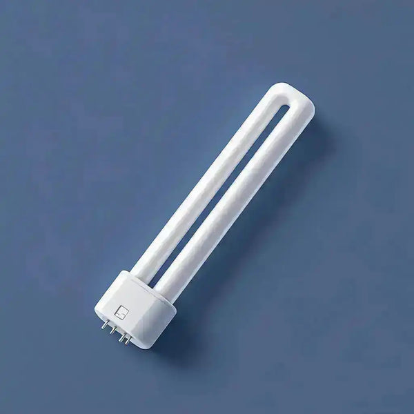 Tube fluocompact 2G11 (PL-L) à deux branches et culot 4 broches, éteint, sur fond bleu
